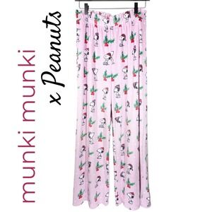 Munki Munki x Peanuts Snoopy Christmas Pajama Pants Pink Fleece Wide Leg, Large